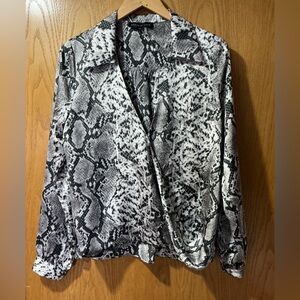 Endless Rose Black and White Snake Print Faux Wrap Top Sm New